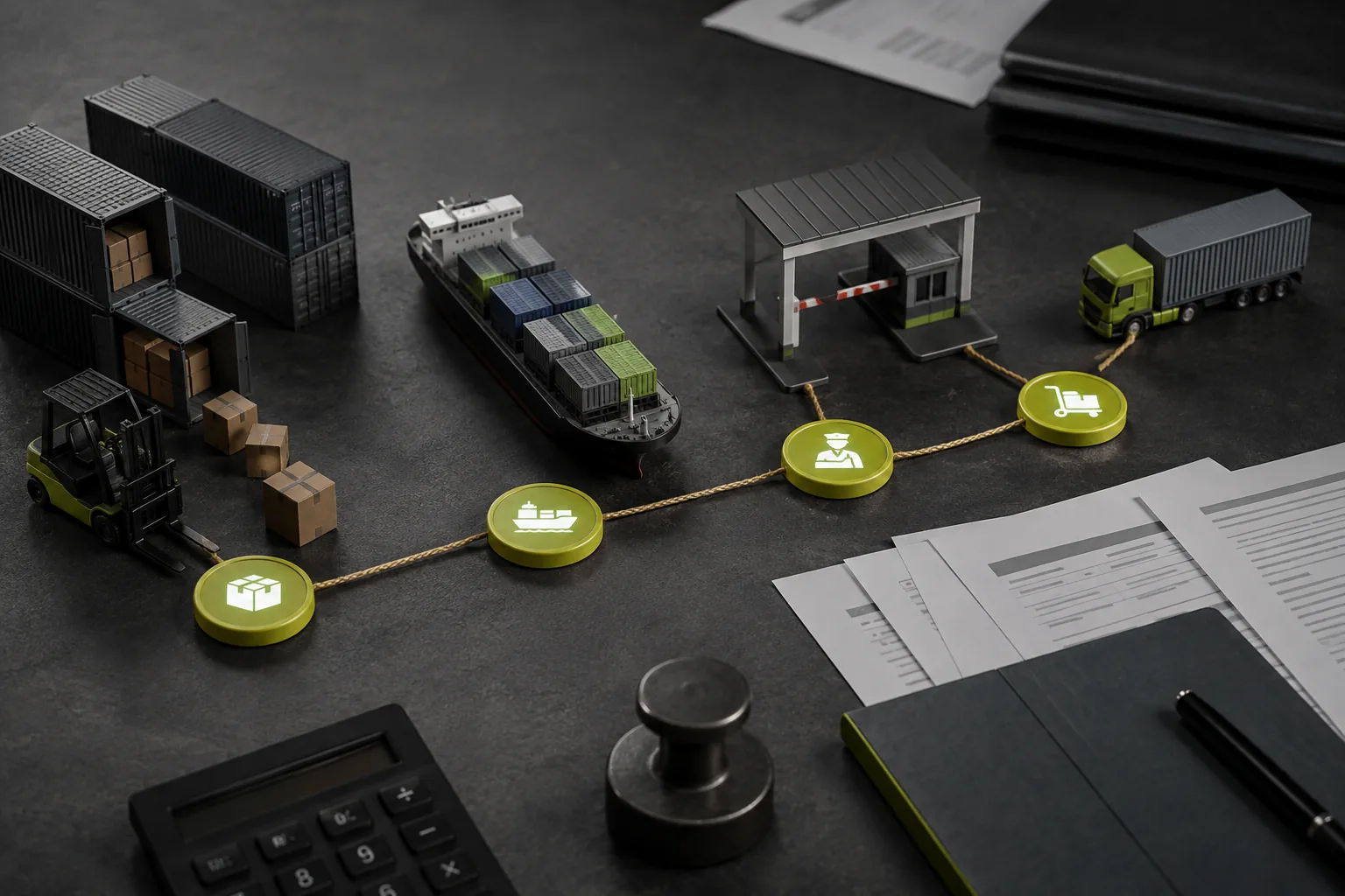 A logistics planning table connecting cargo, routes and shipment cost components.